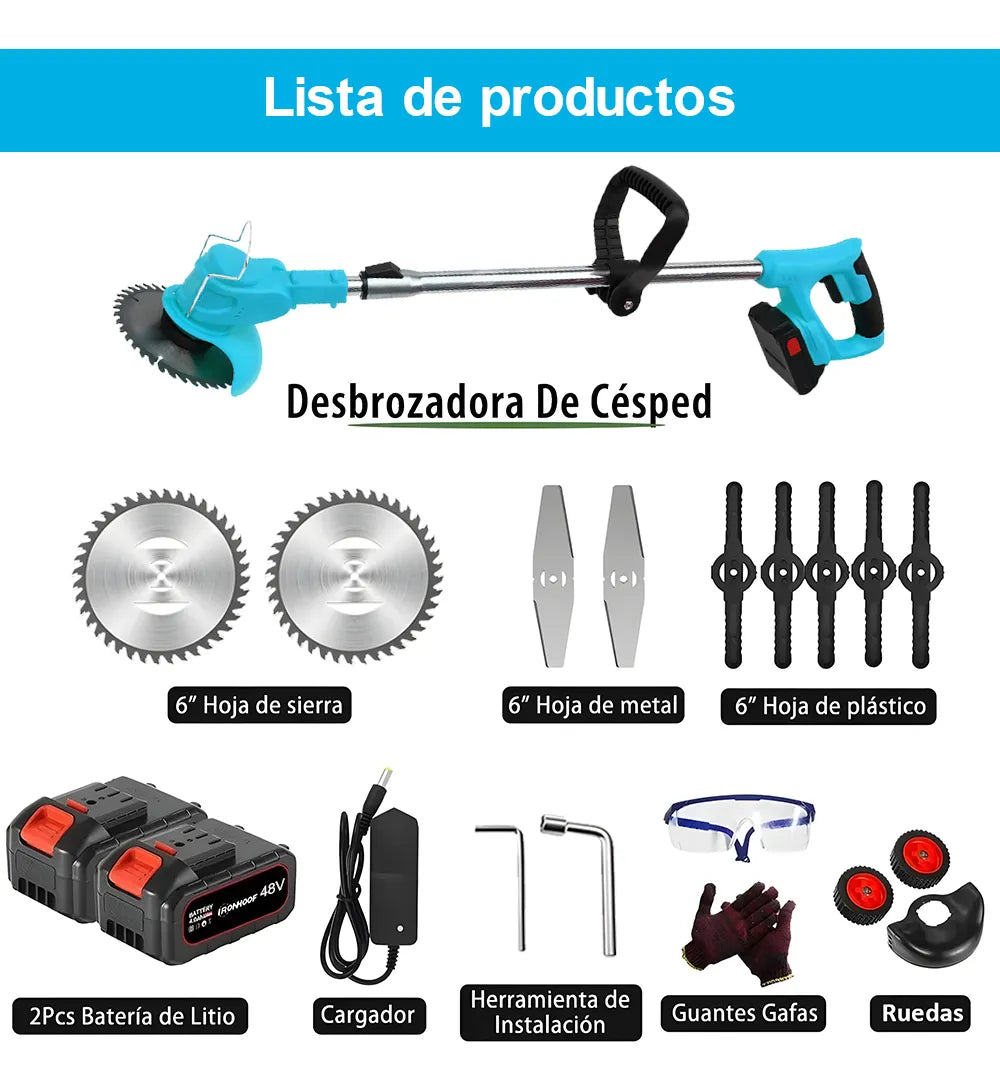 Desbrozadora Inalámbrica DBDBKing 48V 1800W con Batería y Ruedas - Metacompras