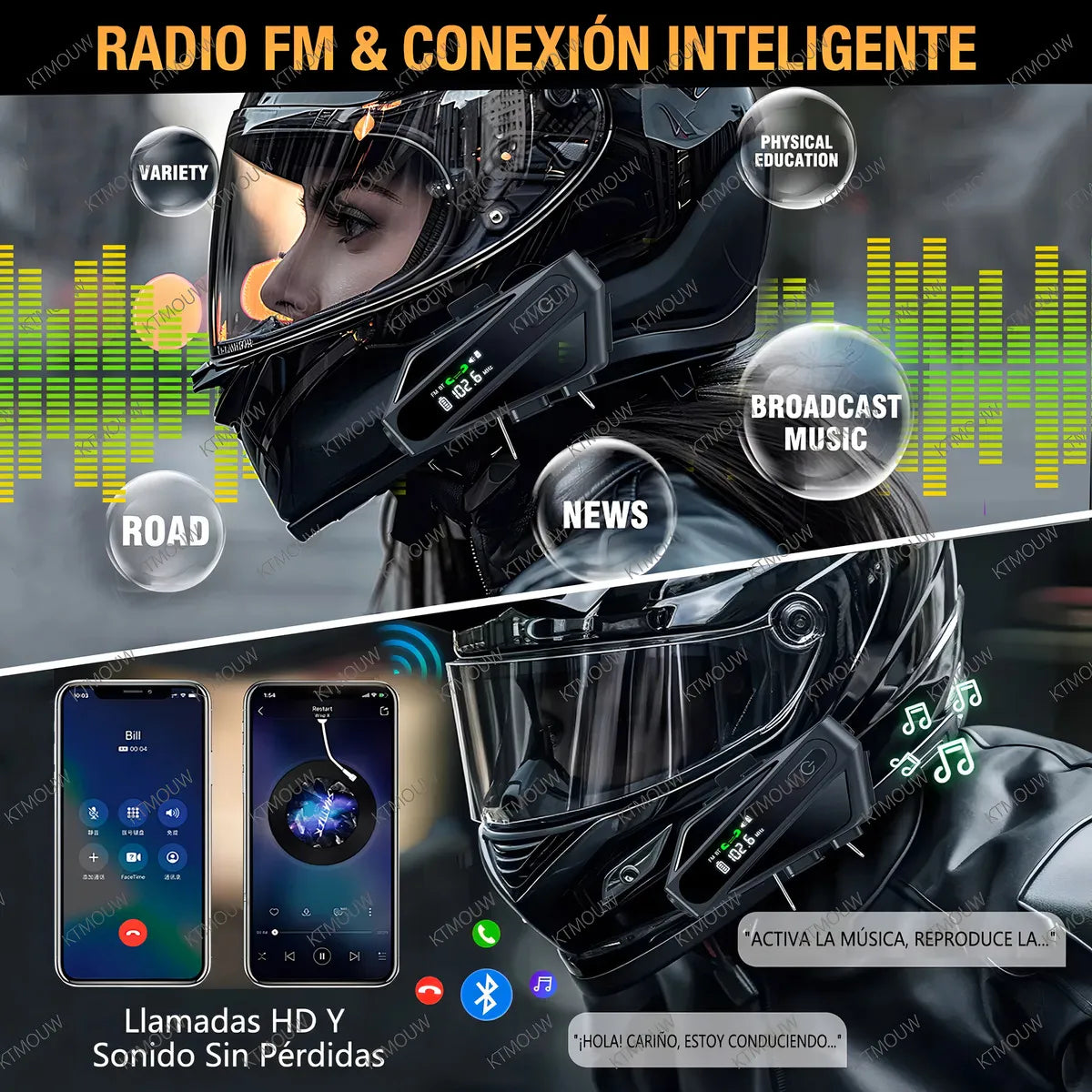 Intercomunicadores Bluetooth para Moto - Alcance 800m, IPX7, 2 Piezas