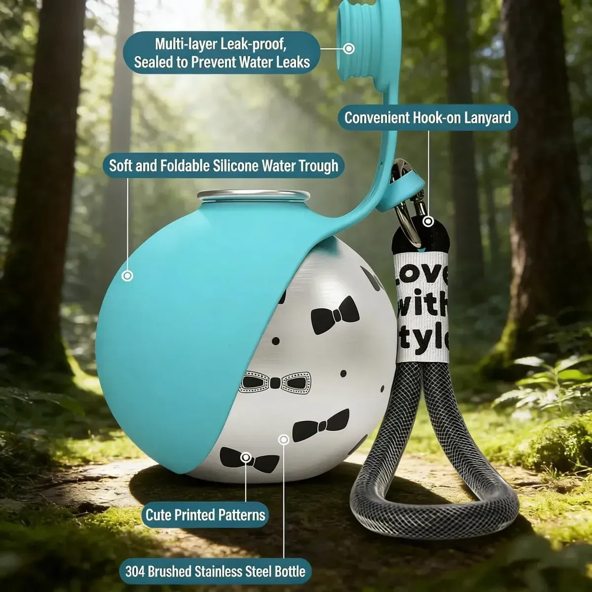 Botella de Agua Portátil 2en1 Plegable e Impermeable para Mascotas
