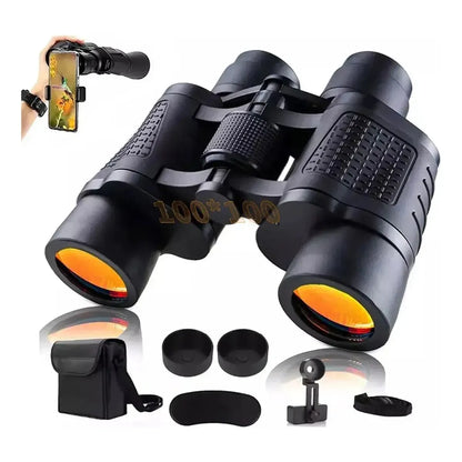 Binoculares HD 100x100 con Clip para Móvil y Visión Nocturna