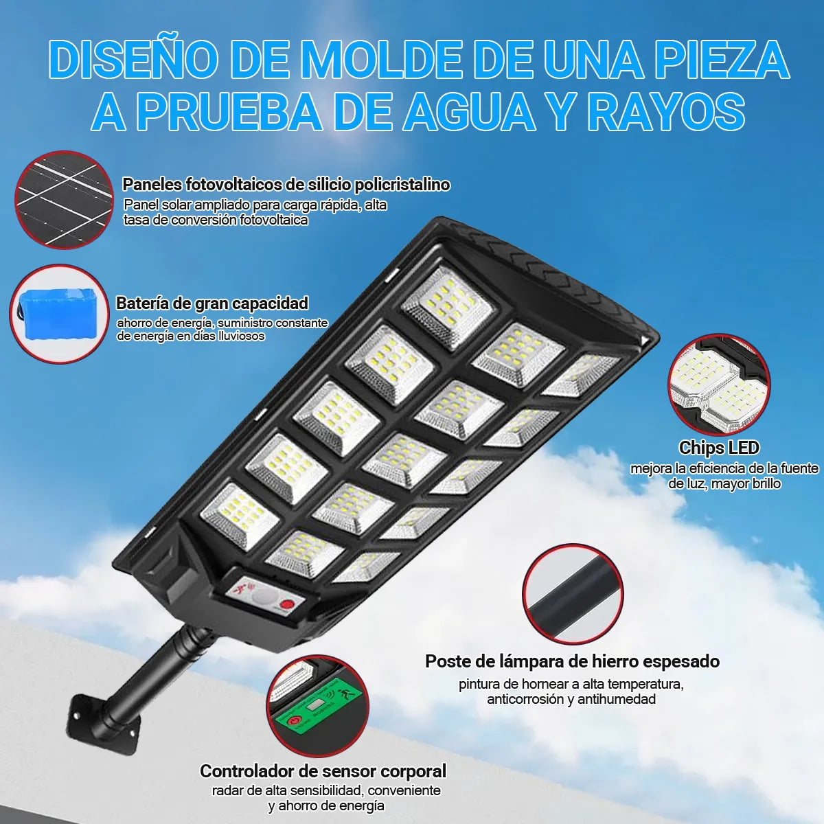 Lámpara LED Solar Exterior 4800W para Alumbrado Público Eficiente - Metacompras