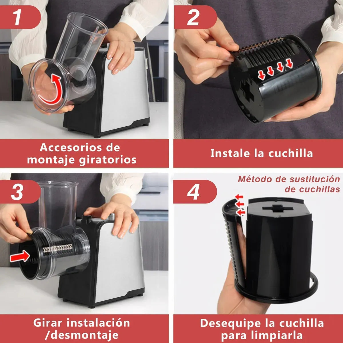 Rallador Eléctrico 5 en 1 de Acero Inoxidable para Cortar Verduras