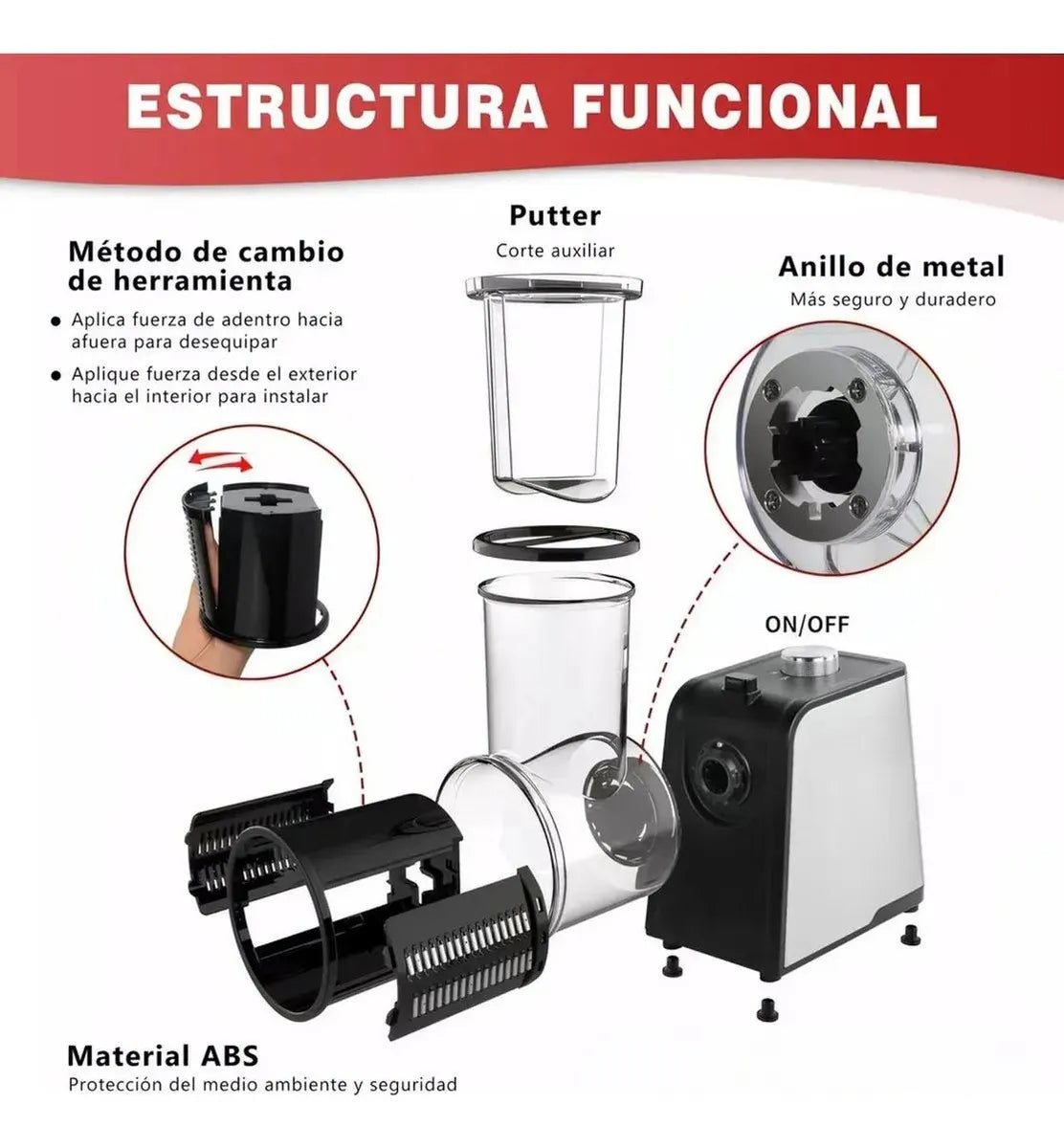 Rallador Eléctrico 5 en 1 de Acero Inoxidable para Cortar Verduras