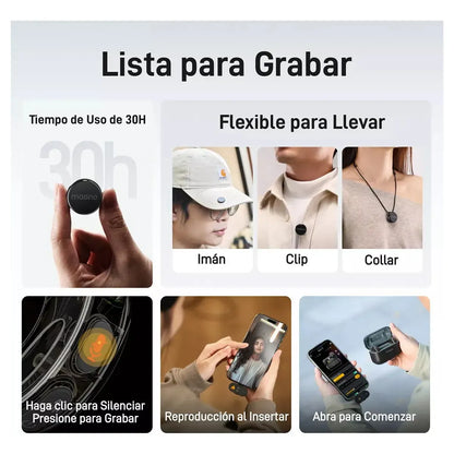 Micrófono Lavalier Inalámbrico con Cancelación de Ruido y Batería de 30h