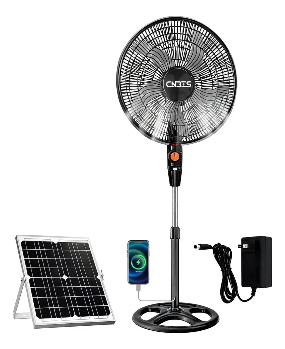 Ventilador Solar Recargable 20000mAh Silencioso 3 Velocidades Portátil