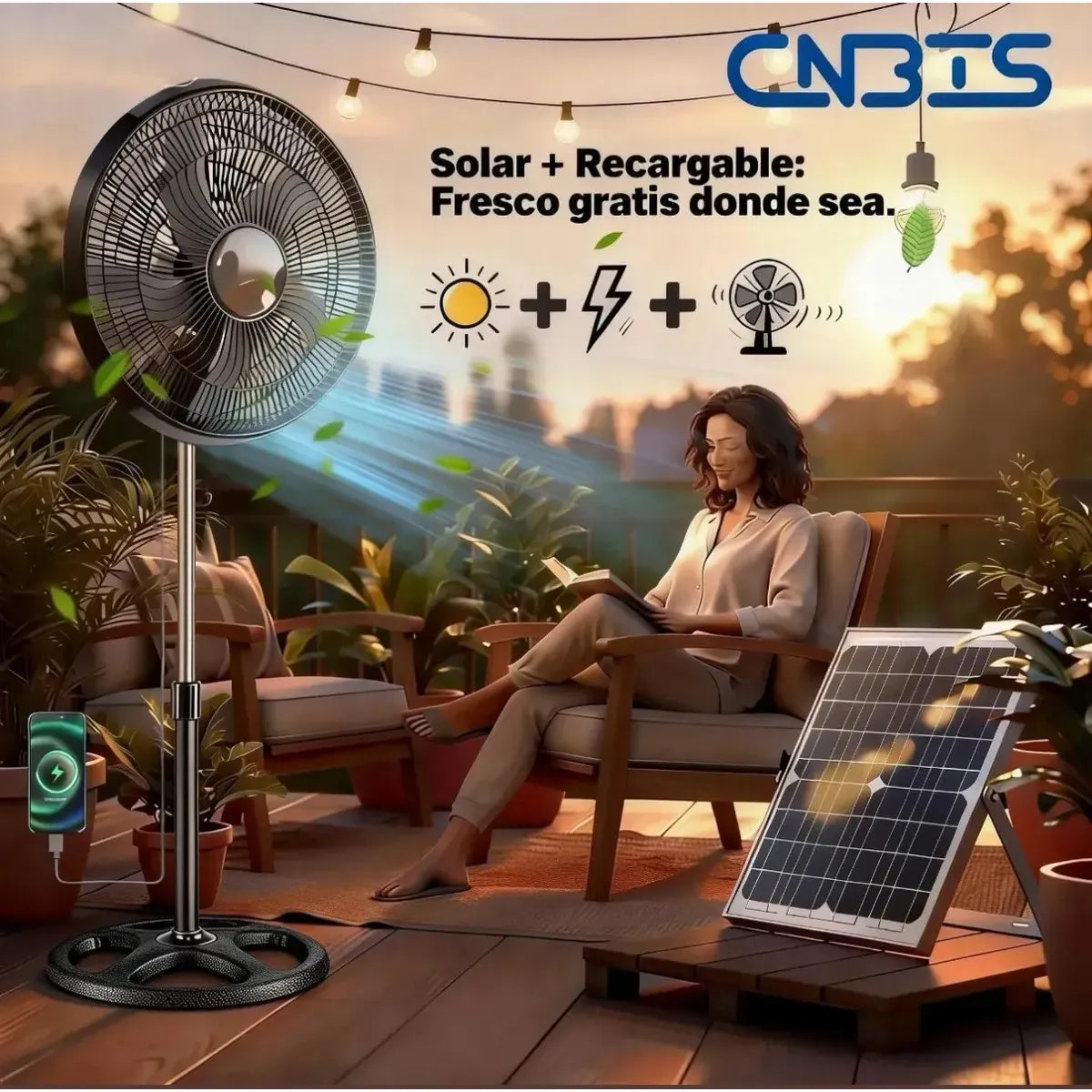 20000mAh Rechargeable Solar Fan Silent 3 Speeds Portable