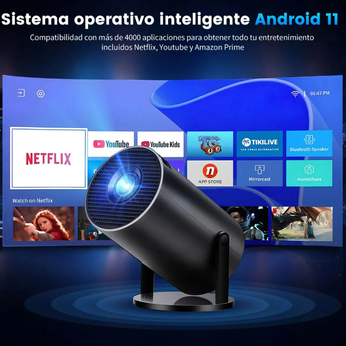 Proyector LED Mini Portátil 1080p HD con Wifi y Bluetooth Compacto
