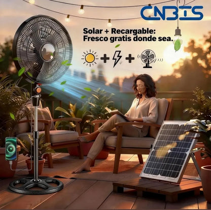Ventilador Solar Recargable 20000mAh Silencioso 3 Velocidades Portátil