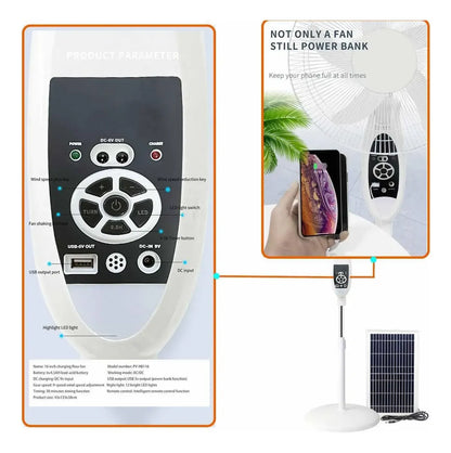 Ventilador de Piso Solar Recargable 30000mAh con Control Remoto - Metacompras