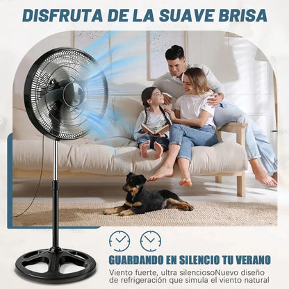 Ventilador de Piso Solar Recargable 16" con Luz LED y Batería de Larga Duración - Metacompras