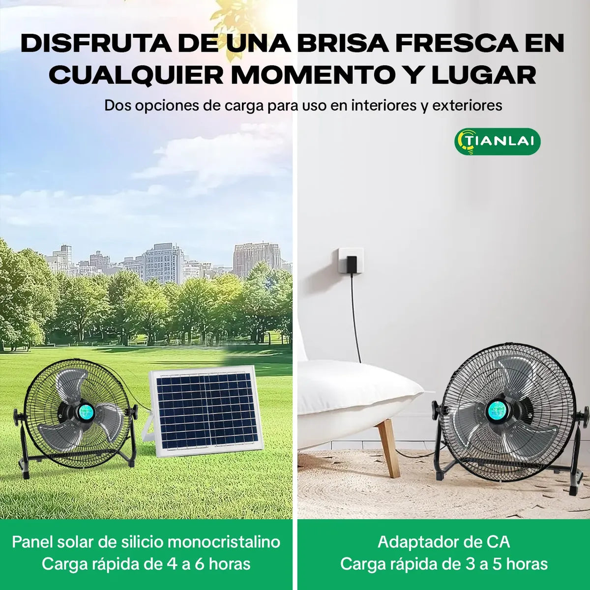 Ventilador Solar Metálico Recargable USB de 12 Pulgadas y 12 Velocidades