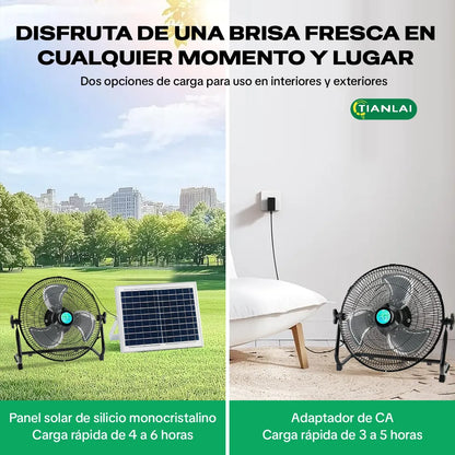 Ventilador Solar Metálico Recargable USB de 12 Pulgadas y 12 Velocidades