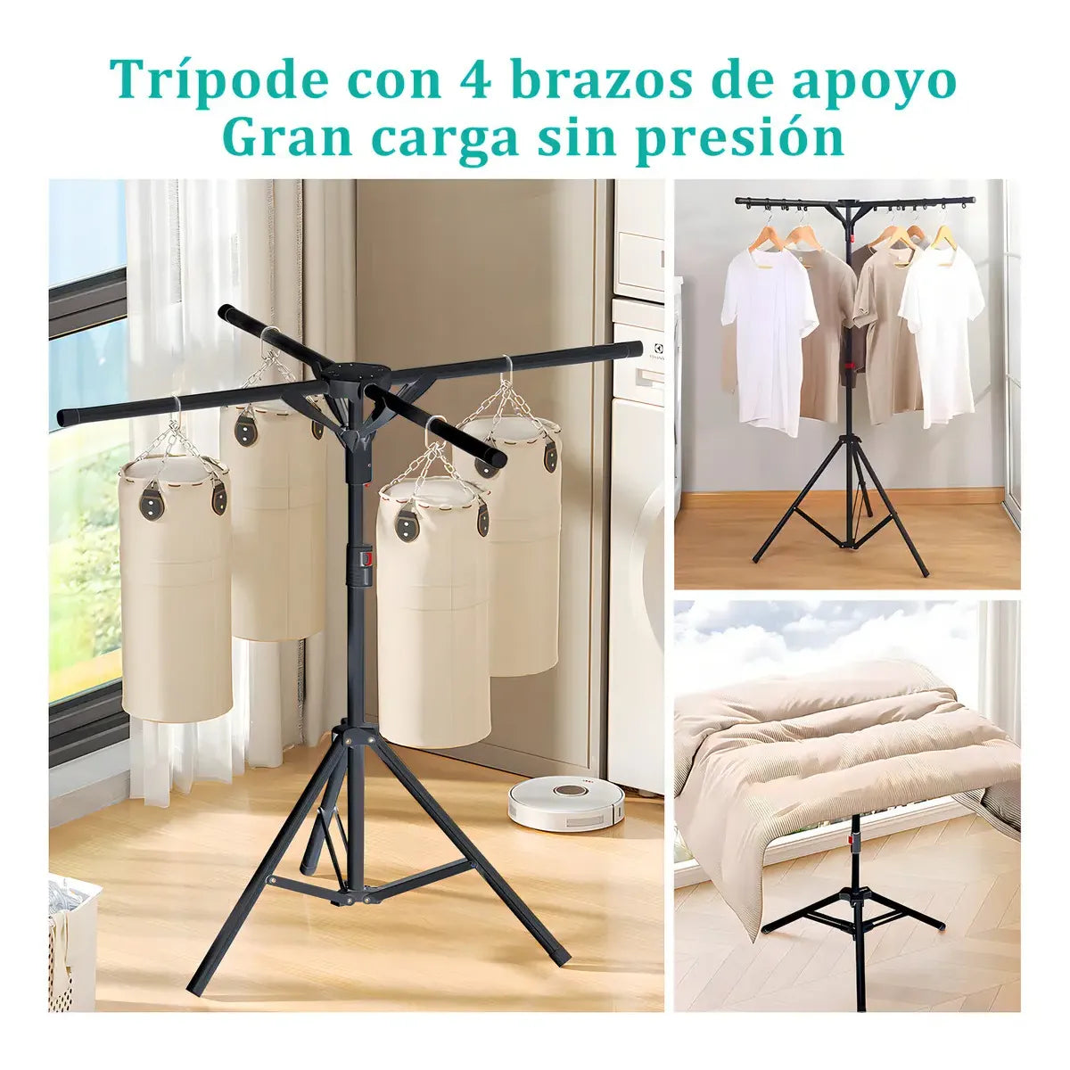 Tendedero Plegable Interactivo con Altura Ajustable y Diseño Compacto
