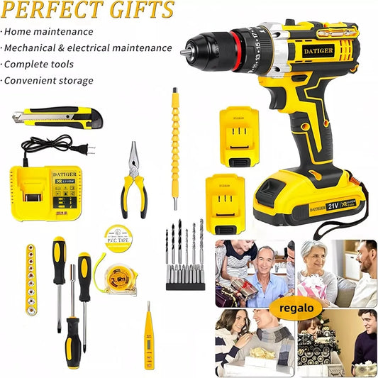 Kit Completo de Taladro Inalámbrico 21V con Impacto y 2 Baterías - Metacompras