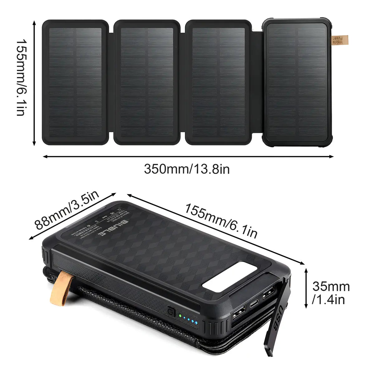 Power Bank Solar 30000mAh Portátil con 4 Páneles Solares - Metacompras
