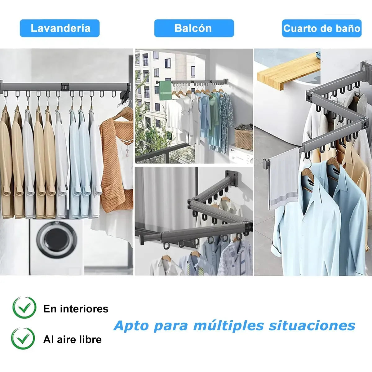 Tendedero Plegable de Pared 1.2m con 19 Ganchos y Capacidad de 30kg