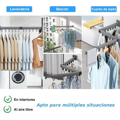 Tendedero Plegable de Pared 1.2m con 19 Ganchos y Capacidad de 30kg