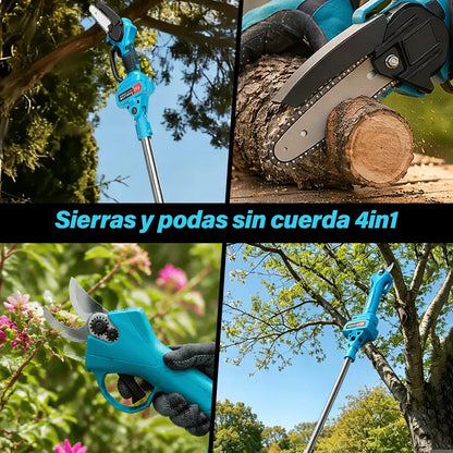 Motosierra y Tijera Eléctrica para Poda de Altura con Baterías y Barra Telescópica