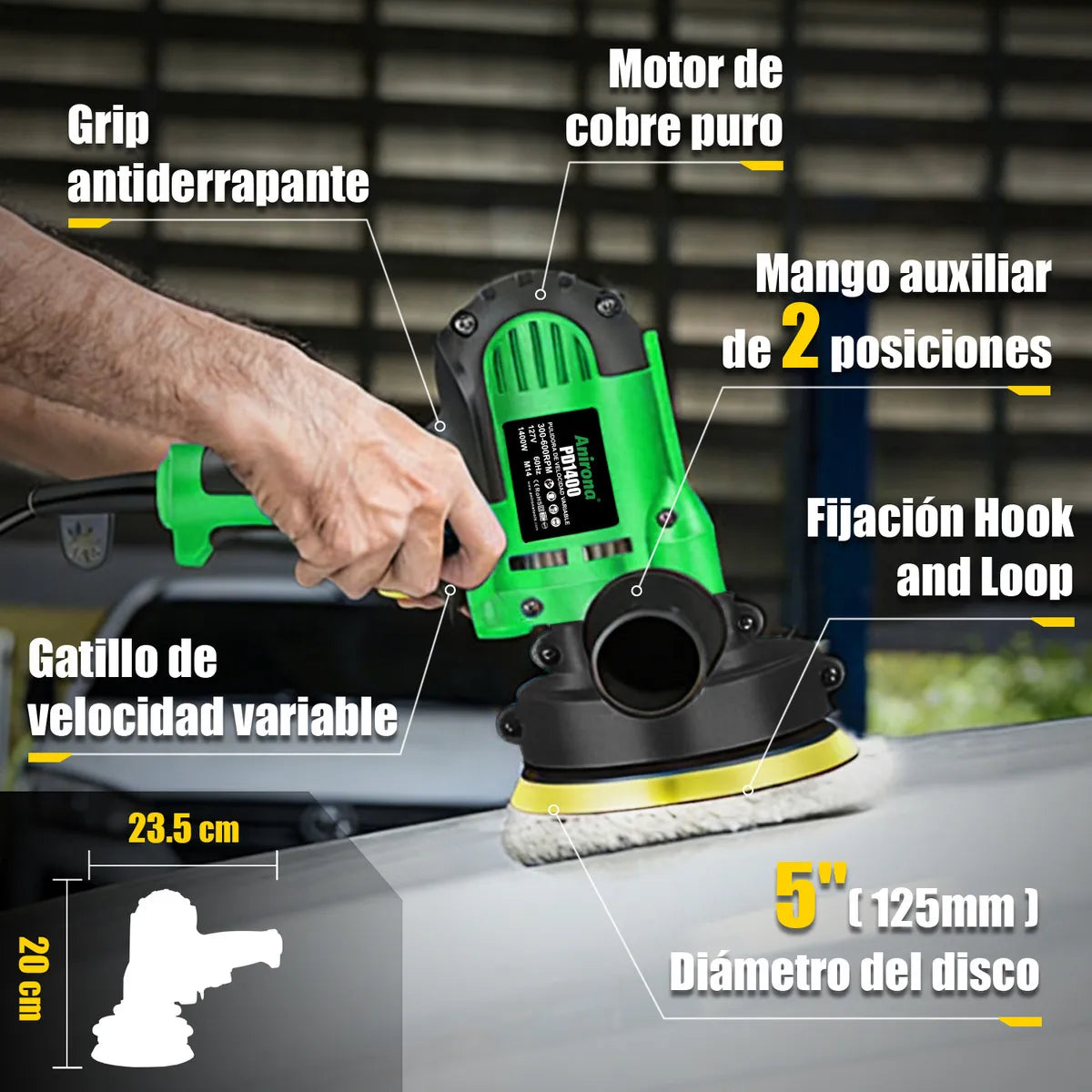 Pulidora Rotativa Eléctrica 125mm 1400w para Acabados Profesionales