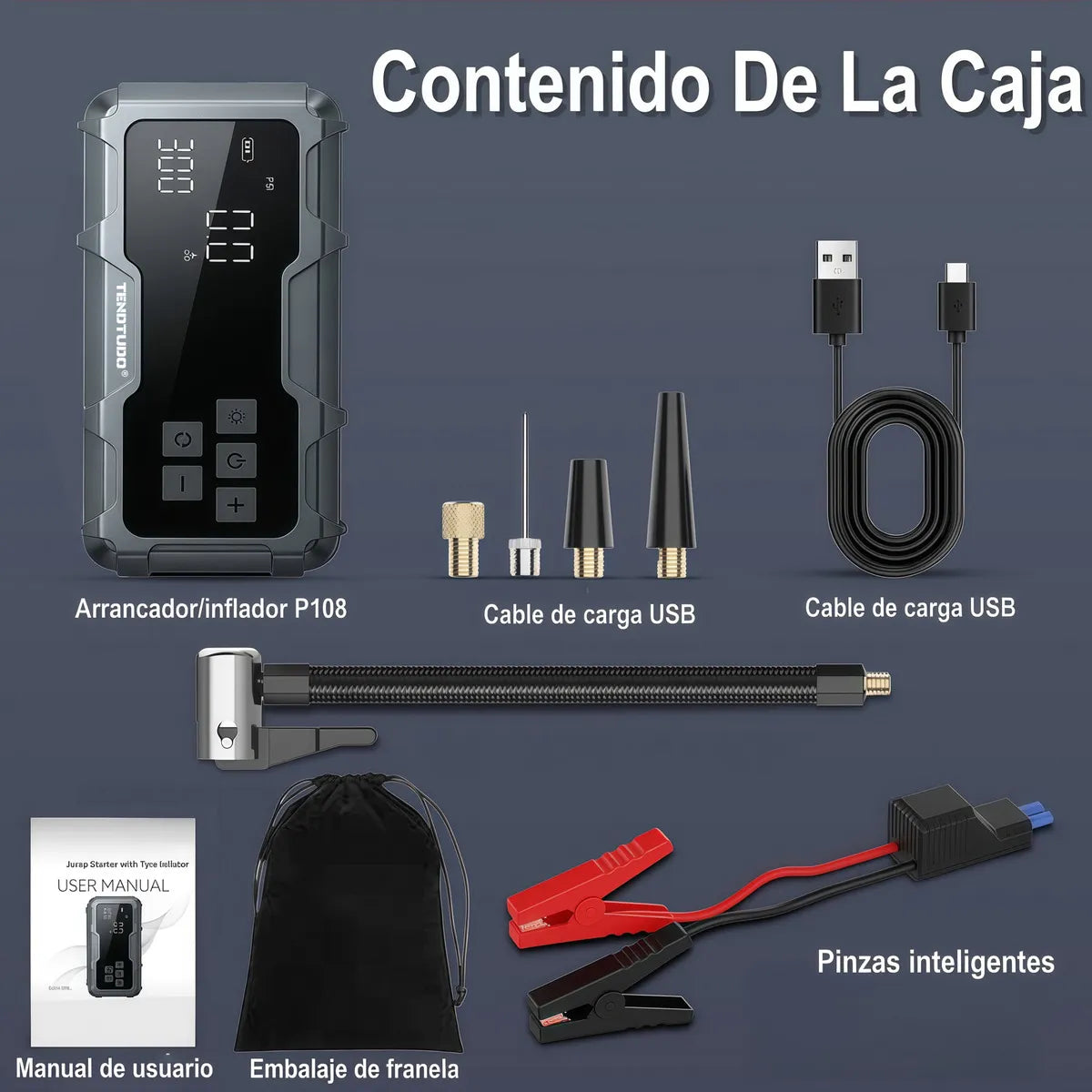 Batería Portátil 2en1 para Auto y Moto con Compresor Inflador 150 PSI