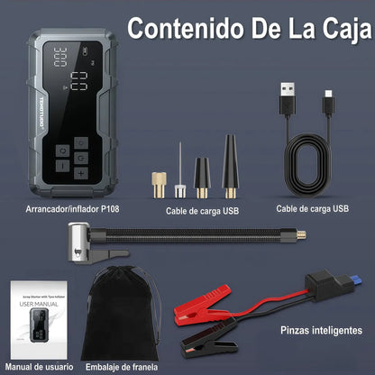 Batería Portátil 2en1 para Auto y Moto con Compresor Inflador 150 PSI