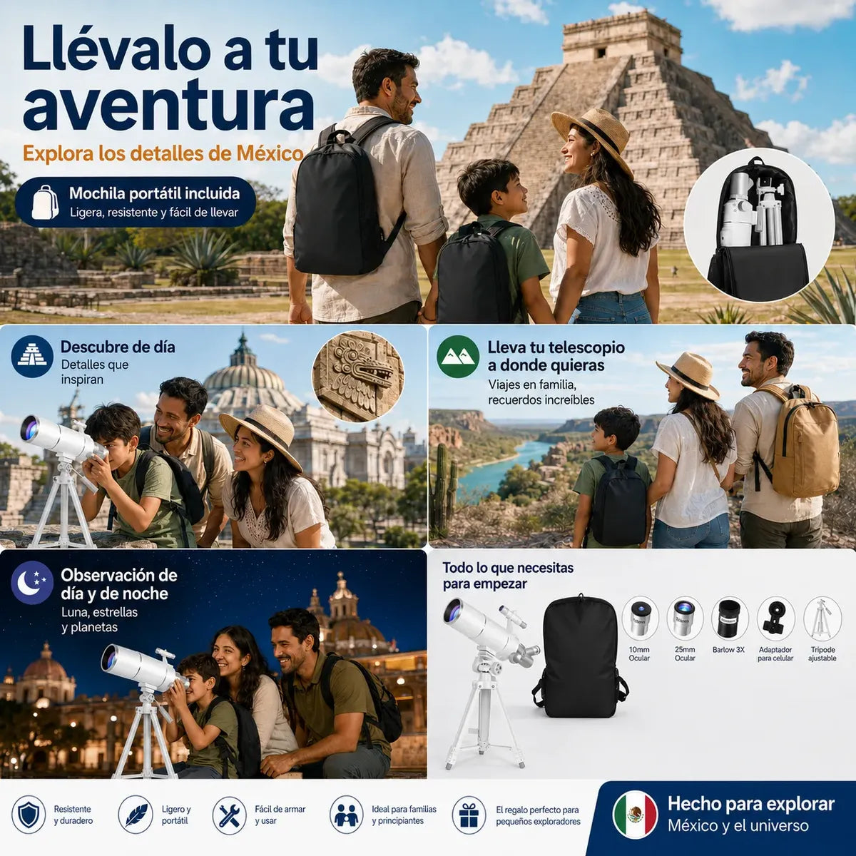 Telescopio 80mm con Mochila y Soporte para Celular - Exploración Astronómica Familiar