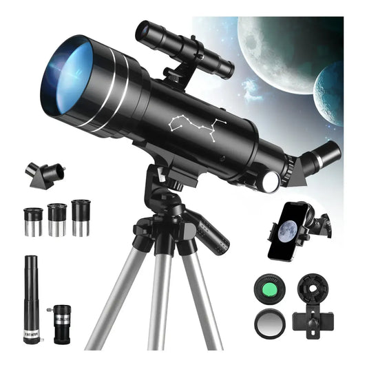 Telescopio Astronómico Profesional 70/400mm con Trípode Ajustable y Soporte para Móvil