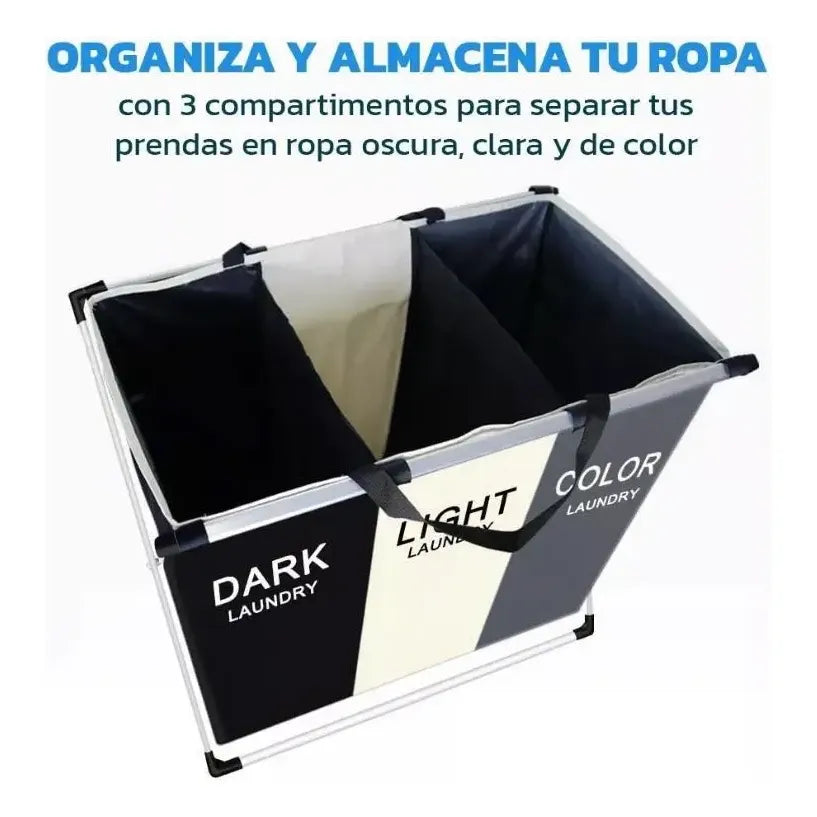 Cesta Plegable para Ropa de 120L con 3 Compartimentos Organizadores