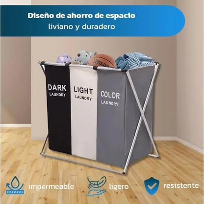 Cesta Plegable para Ropa de 120L con 3 Compartimentos Organizadores