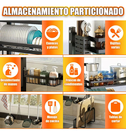 Escurridor de Trastes Negro de 2 Niveles para Fregadero Compacto