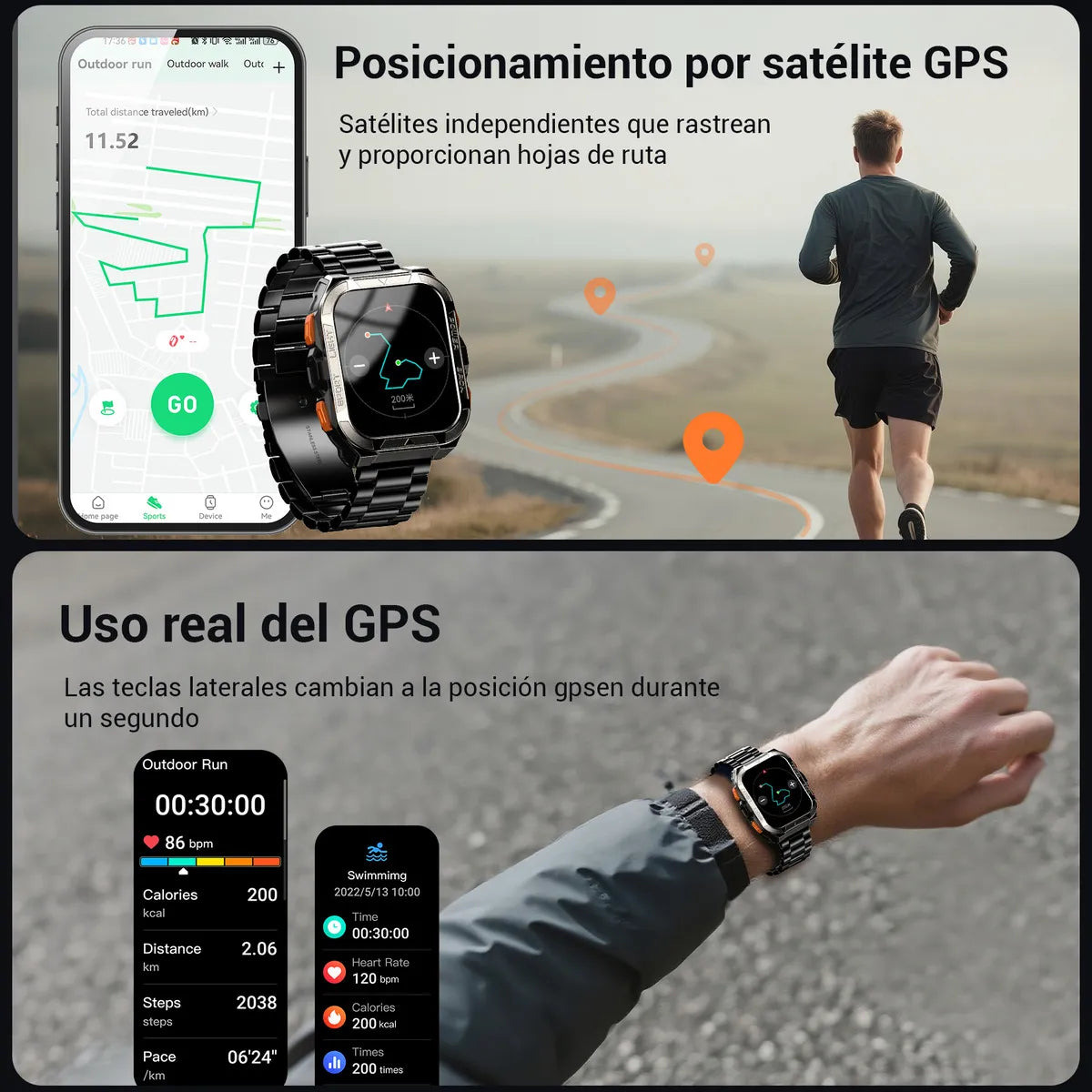 Smartwatch IP68 con GPS y Llamadas Bluetooth 2.1" 900mAh