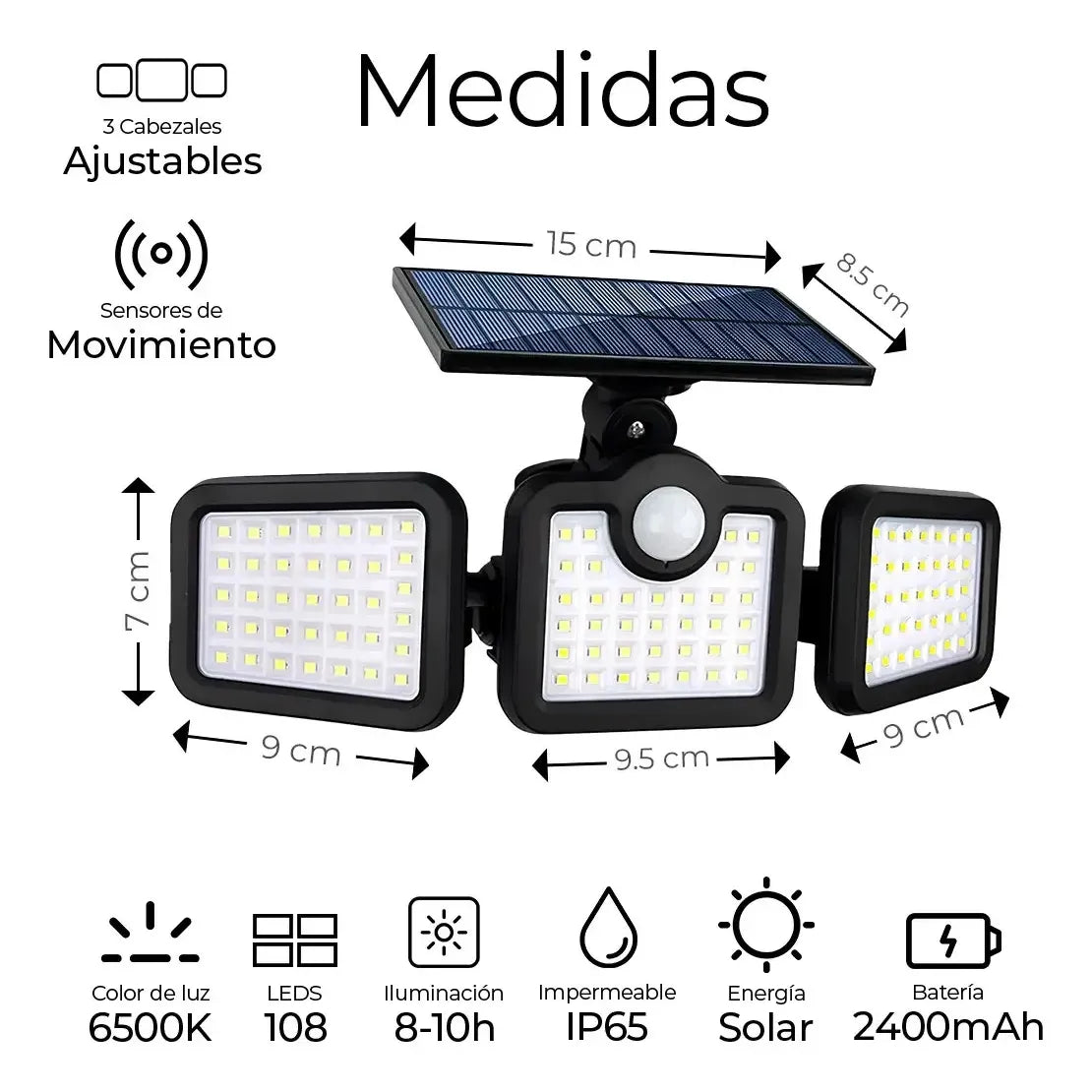 Lámpara Solar con Sensor de Movimiento y 108 LEDs para Exterior
