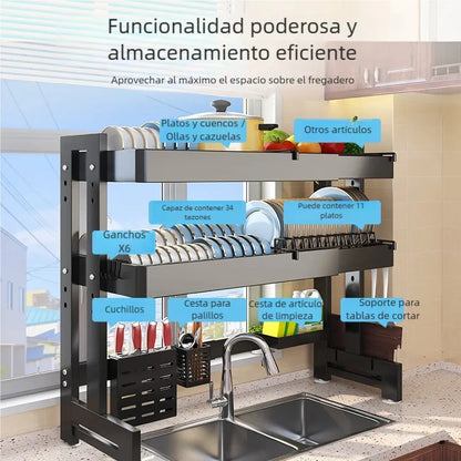 Escurridor de Trastes Ajustable sobre Fregadero - Organizador de Platos Negro
