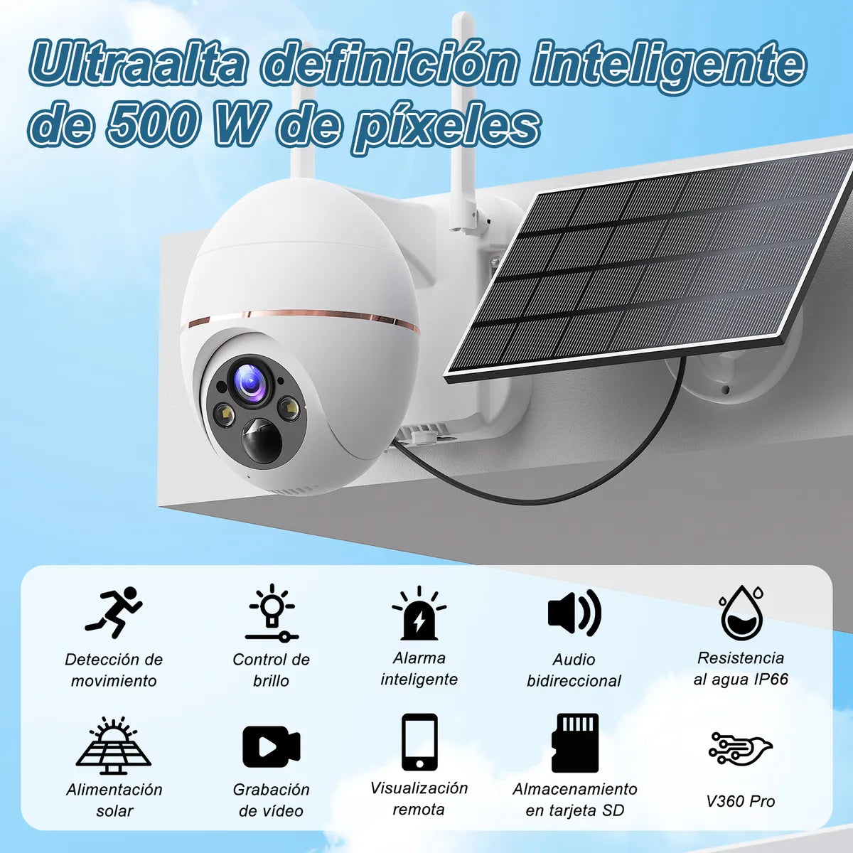 Cámara de Seguridad Wifi Exterior 5MP HD con Visión Nocturna LED