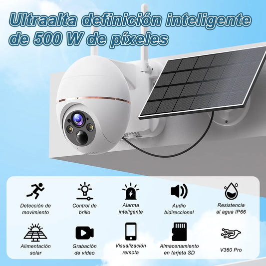 Cámara de Seguridad Wifi Exterior 5MP HD con Visión Nocturna LED