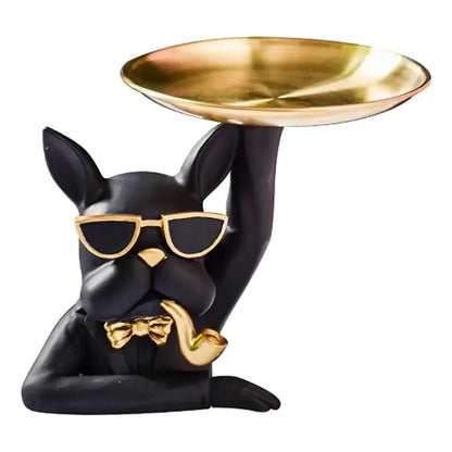 Bulldog Dog Sculpture with Organizer Tray for Home Decoration