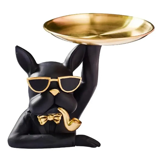 Escultura de Bulldog con Bandeja Decorativa y Almacenamiento Multifuncional - Metacompras