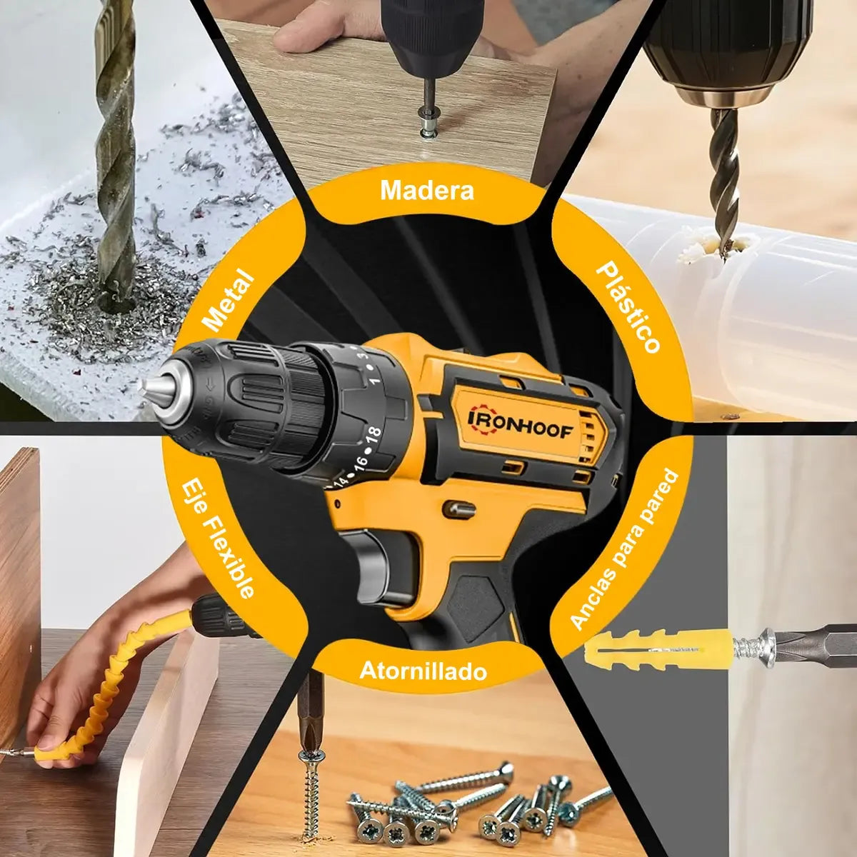 Taladro Destornillador Inalámbrico Compacto con Accesorios y Baterías