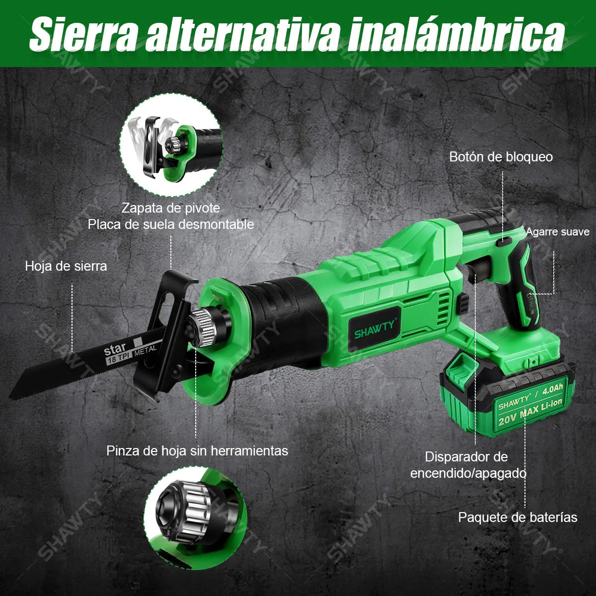 Sierra Alternante Inalámbrica 2700RPM con Kit Completo de 8 Hojas