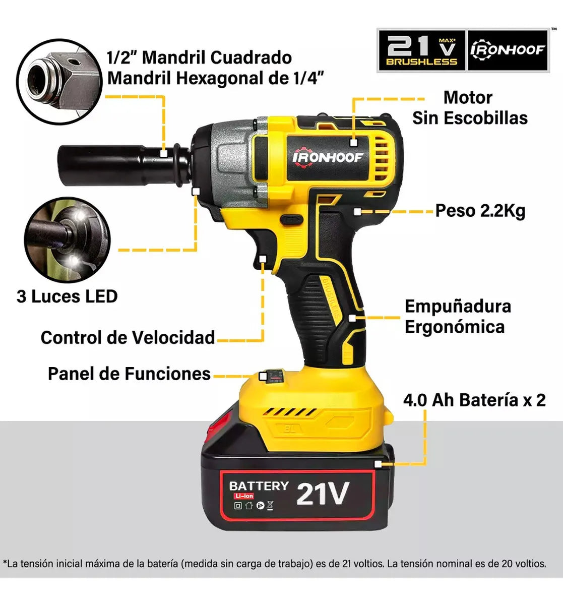 Pistola Llave De Impacto Inalámbrica 500W Amarilla - Potente y Versátil - Metacompras