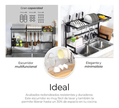 Escurridor de Trastes Negro Organizador de Platos para Fregadero