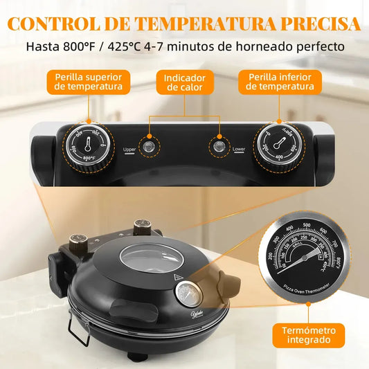 Horno Eléctrico para Pizza con Doble Control de Temperatura y Piedra Cerámica - Metacompras
