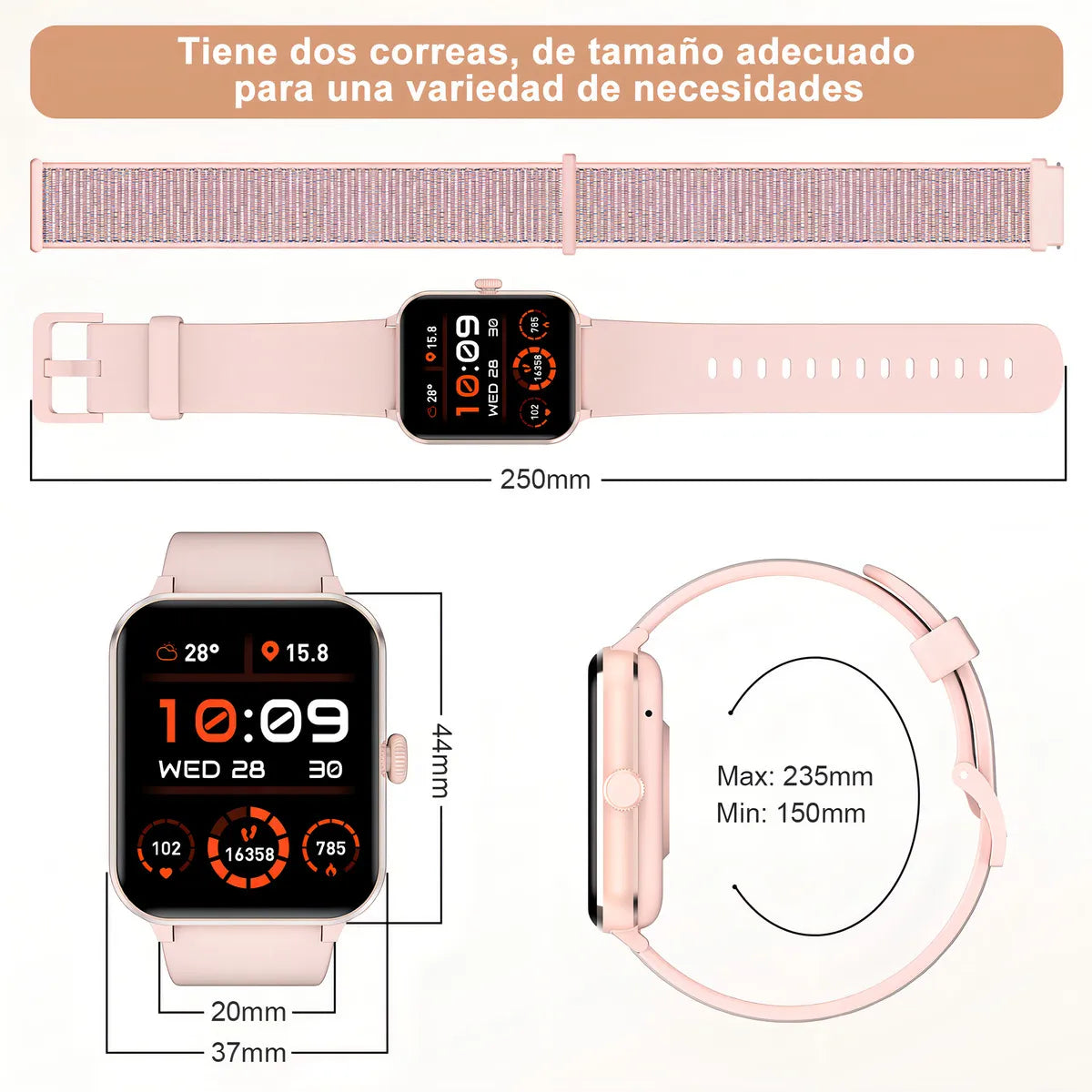 Reloj Inteligente Deportivo con Notificaciones y Marco de Metal Rosa - Metacompras