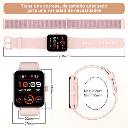 Reloj Inteligente Deportivo con Notificaciones y Marco de Metal Rosa - Metacompras