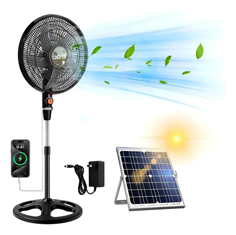 Ventilador Solar Recargable 20000mAh Silencioso 3 Velocidades Portátil