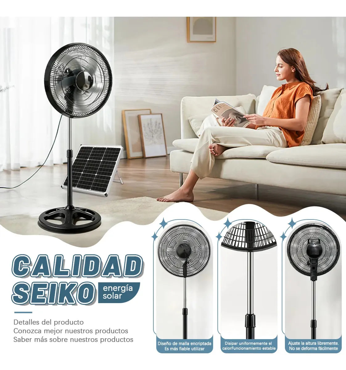 Ventilador de Piso Solar Recargable 16" con Luz LED y Batería de Larga Duración - Metacompras