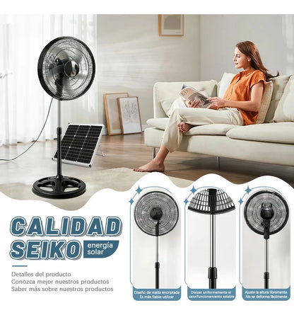 Ventilador de Piso Solar Recargable 16" con Luz LED y Batería de Larga Duración - Metacompras