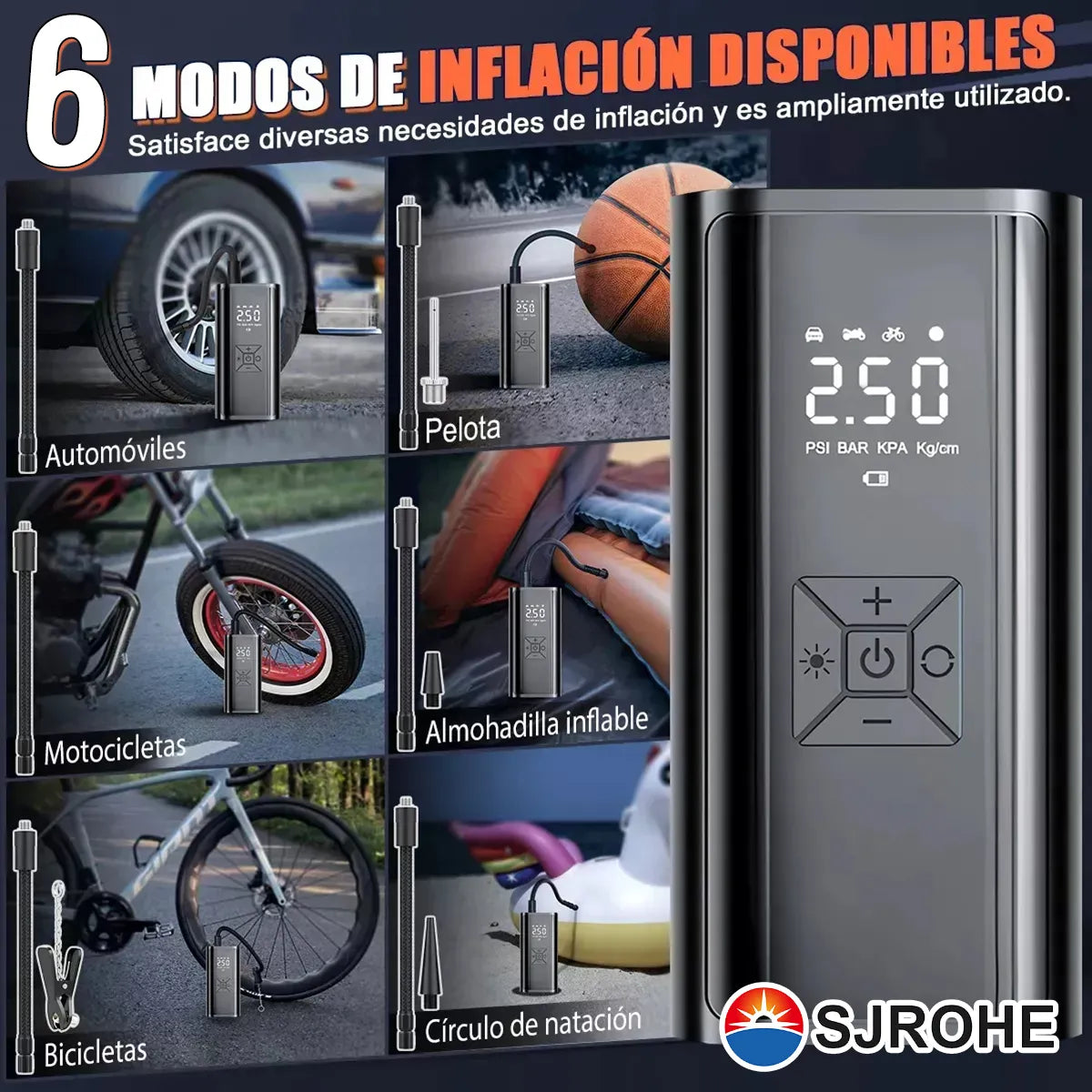 Compresor de Aire Portátil 150 Psi, Inflador Rápido para Llantas