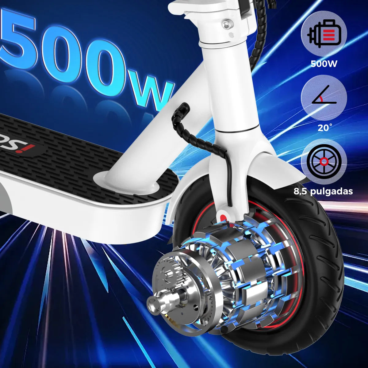 Scooter Eléctrico Plegable 25km/h con Neumáticos de 8.5'' y LED - Metacompras