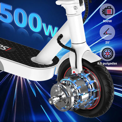 Scooter Eléctrico Plegable 25km/h con Neumáticos de 8.5'' y LED - Metacompras